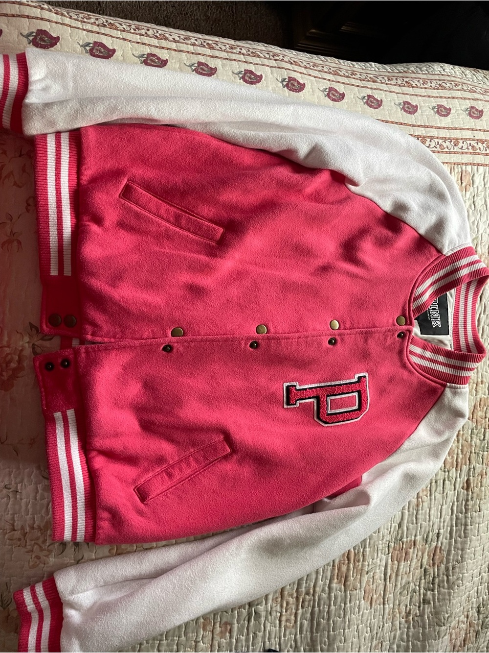 PINK Victoria's Secret Hot Pink and White Varsity Jacket
